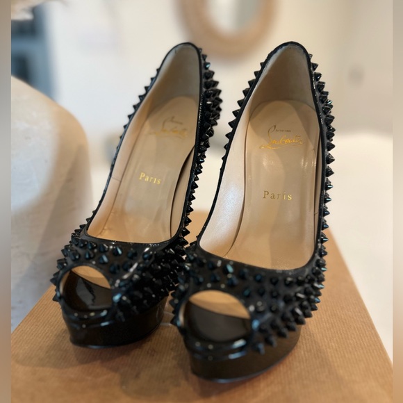 Christian Louboutin LADY PEEP SPIKES 150 PATENT size 7.5 - Picture 3 of 11